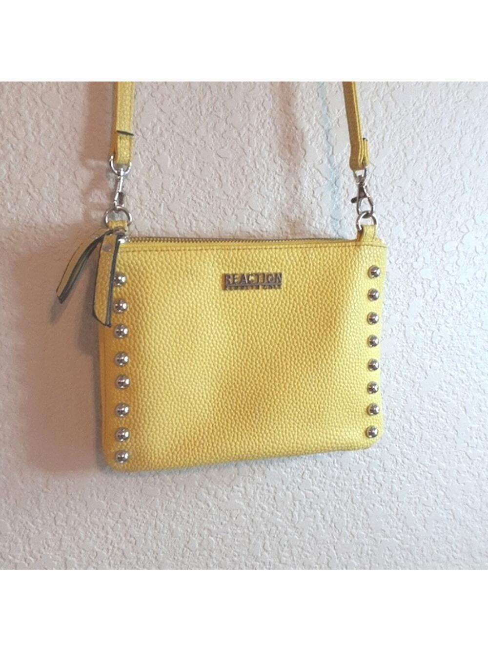 Kenneth Cole Reaction Studded Canary Yellow Pebbled Faux Leather Crossbody Bag